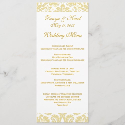 Cream Gold Floral Damask Wedding Menu