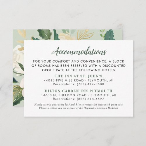 Cream Gold Floral Greenery Wedding Accommodations Enclosure Card