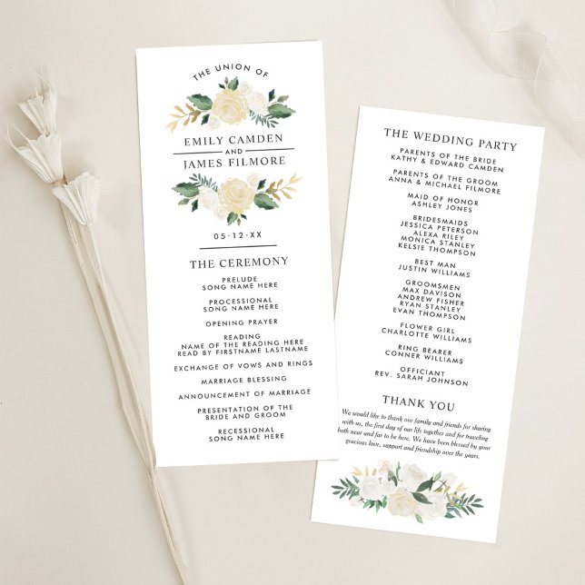 Cream Gold Floral Greenery Wedding Program (Creator Uploaded)