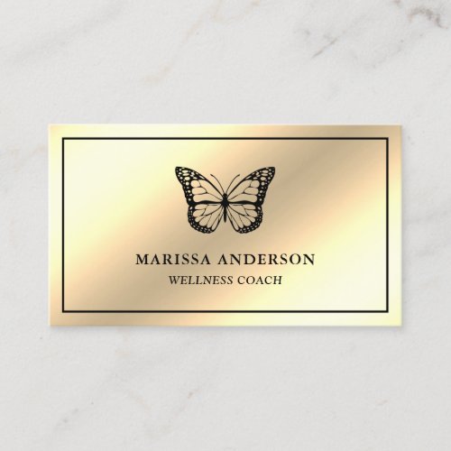 Cream Gold Foil Elegant Black Butterfly Business Card