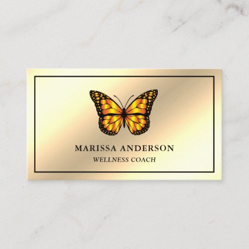 Cream Gold Foil Elegant Orange Monarch Butterfly Business Card