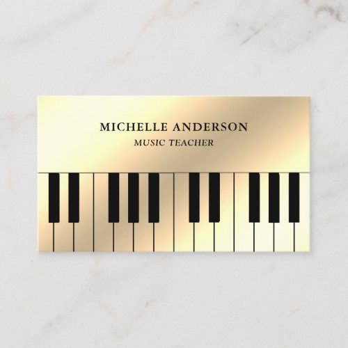 Cream Gold Foil Piano Keyboard Musician Pianist Business Card
