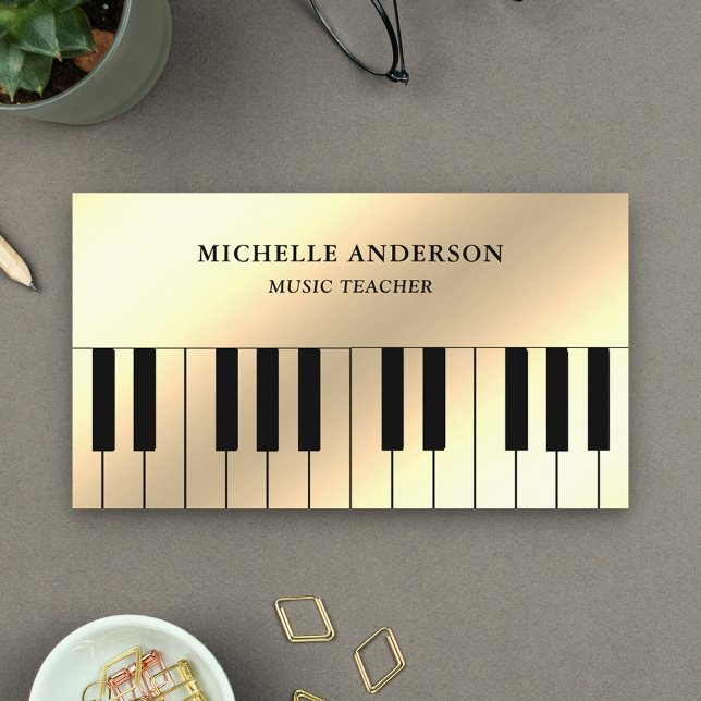 Cream Gold Foil Piano Keyboard Musician Pianist Business Card (Creator Uploaded)