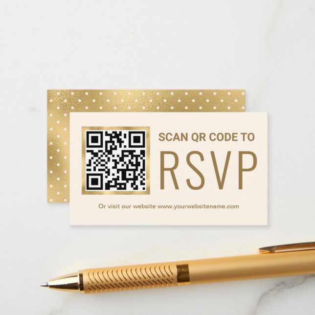 Cream Gold Foil QR Code RSVP Wedding Website Enclosure Card