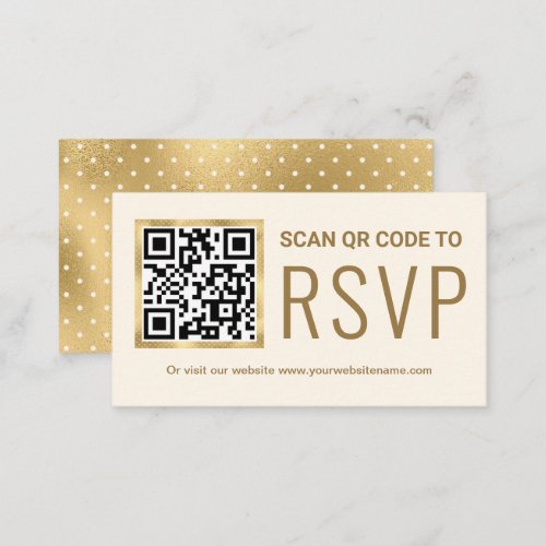 Cream Gold Foil QR Code RSVP Wedding Website Enclosure Card