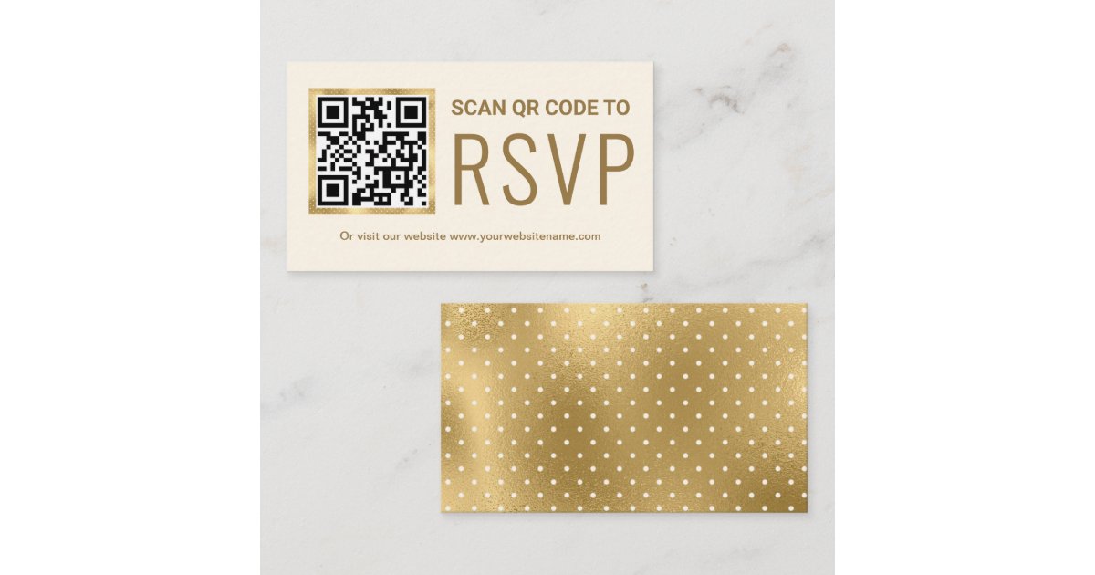 Cream Gold Foil QR Code RSVP Wedding Website Enclosure Card