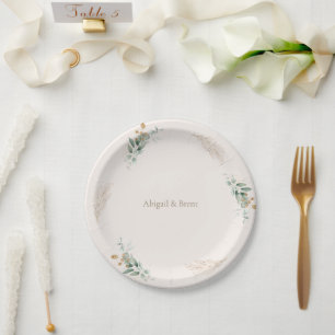 Cream & Gold Foliage Wedding Paper Plates