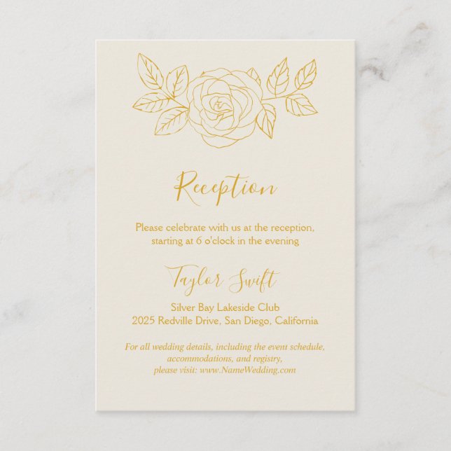 Cream & Gold Gilded Floral Reception Card (Front)