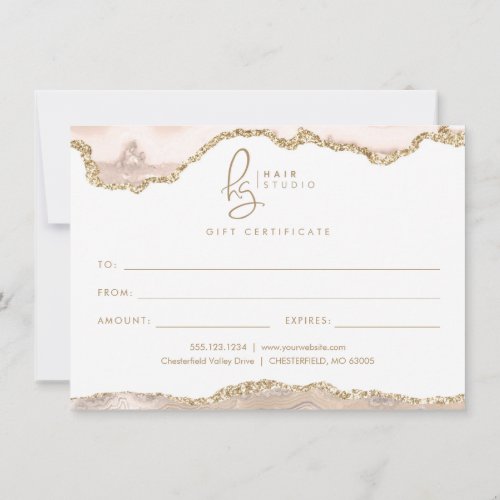 Cream Gold Glitter Agate Business Gift Certificate