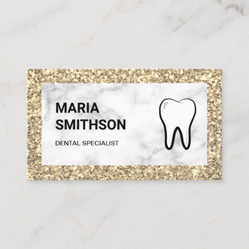 Cream Gold Glitter Marble Dental Clinic Dentist Business Card
