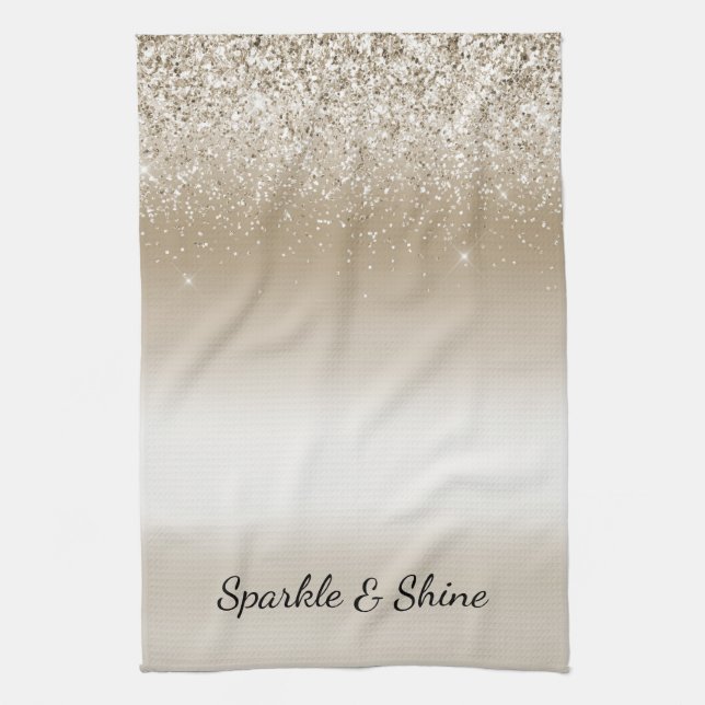 Cream Gold Glitz Glitter Bridal Shower Kitchen Towel (Vertical)