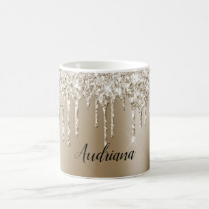 Cream Gold Glitz Glitter Ice Cream Drips Coffee Mug