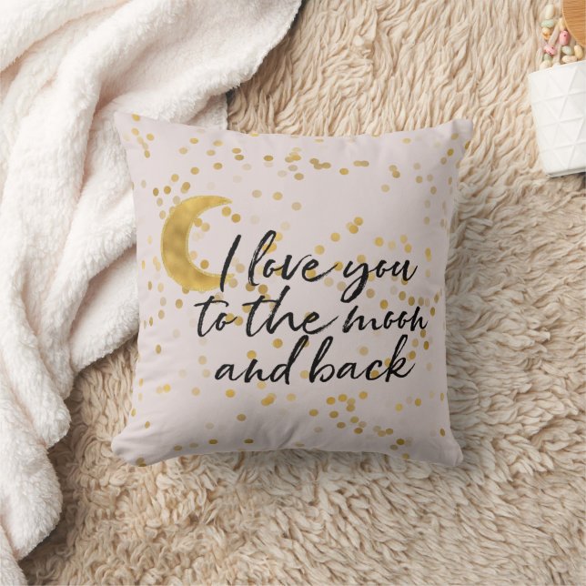 Cream Gold I love you to the moon confetti Throw Pillow (Blanket)