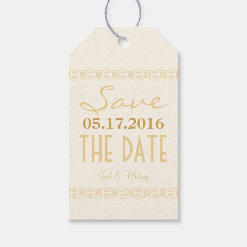 Cream Gold Ivory Modern Save The Date Wedding Tags