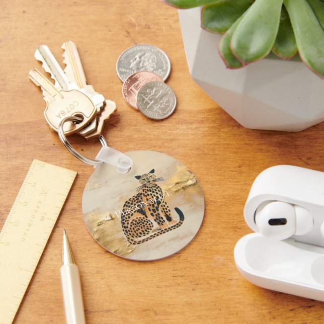 Cream Gold Leopard Animal  Keychain (Desk)