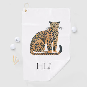 Cream Gold Leopard Animal Monogram Golf Towel