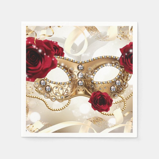 Cream Gold Masquerade Ball Birthday Party Napkins (Front)
