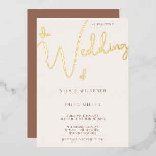 Cream Gold Minimalist Typography Wedding Foil Invitation