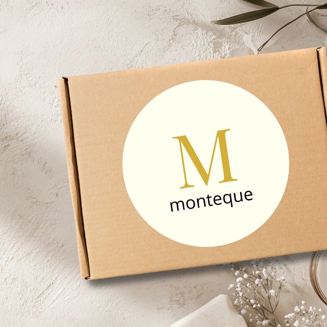 Cream Gold Monogram Personalized Name Luxury Gift  Classic Round Sticker (Creator Uploaded)