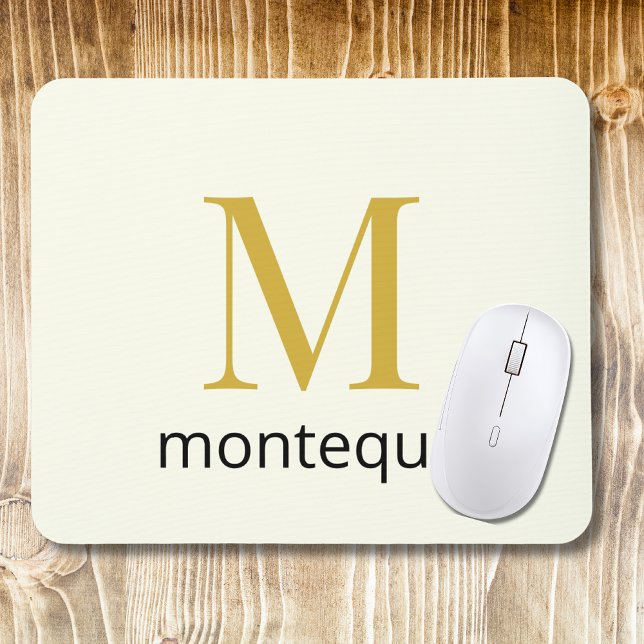 Cream Gold Monogram Personalized Name Luxury Gift  Mouse Pad (Creator Uploaded)