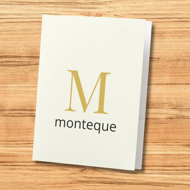 Cream Gold Monogram Personalized Name Luxury Gift  Pocket Folder (Creator Uploaded)