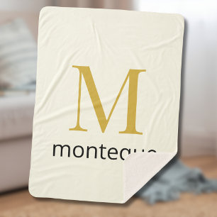 Cream Gold Monogram Personalized Name Luxury Gift Sherpa Blanket