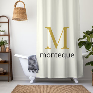 Cream Gold Monogram Personalized Name Luxury Gift Shower Curtain