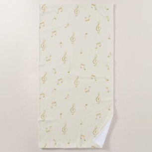 Cream Gold Music Notes Beach Towel