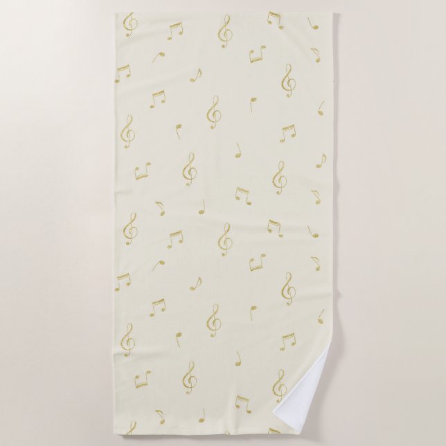 Cream Gold Music Notes   Beach Towel (Front)
