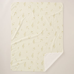 Cream Gold Music Notes   Sherpa Blanket