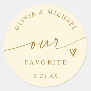 Cream & Gold Our Favorite Wedding Treat Bag Classic Round Sticker
