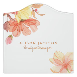 Cream gold peach summer flowers boutique manager door sign