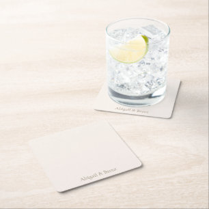 Cream & Gold Personalized Simple Wedding Square Paper Coaster