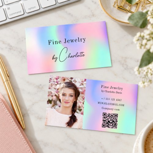 Cream gold photo qr code jewelry designer business card