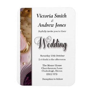 Cream, Gold & Pink Swirl Wedding Invitation Magnet