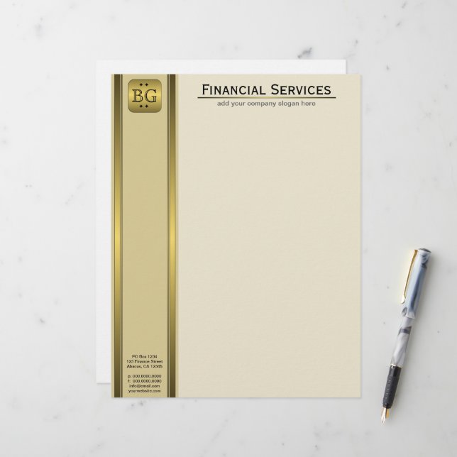 Cream Gold Plate Accountant Business Letterhead (Front/Back In Situ)