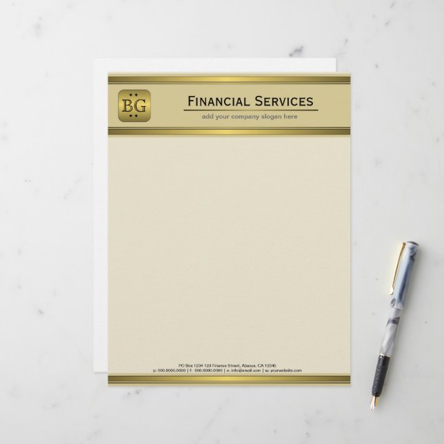 Cream Gold Plate Accounting Business Letterhead (Front/Back In Situ)