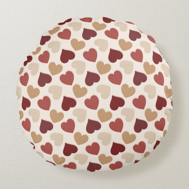 Cream Gold Red Hearts Glitter Round Pillow (Front)
