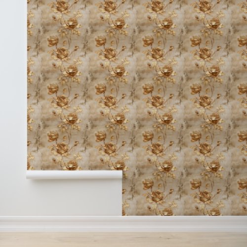 Cream Gold Roses Wallpaper