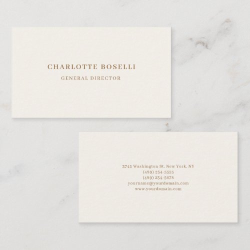 Cream Gold Serif Font Professional Matte Two Sided Business Card