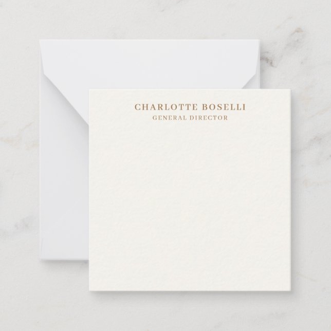 Cream Gold Serif Font Professional Name Position Note Card (Front)