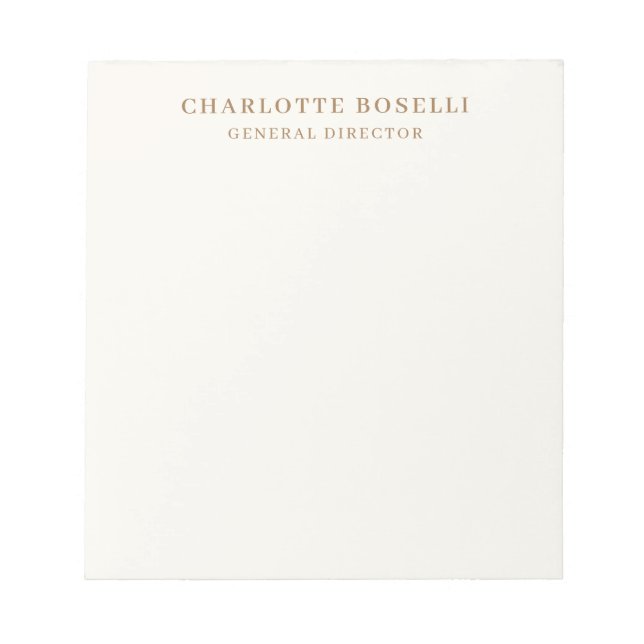 Cream Gold Serif Font Professional Name Position Notepad (Front)