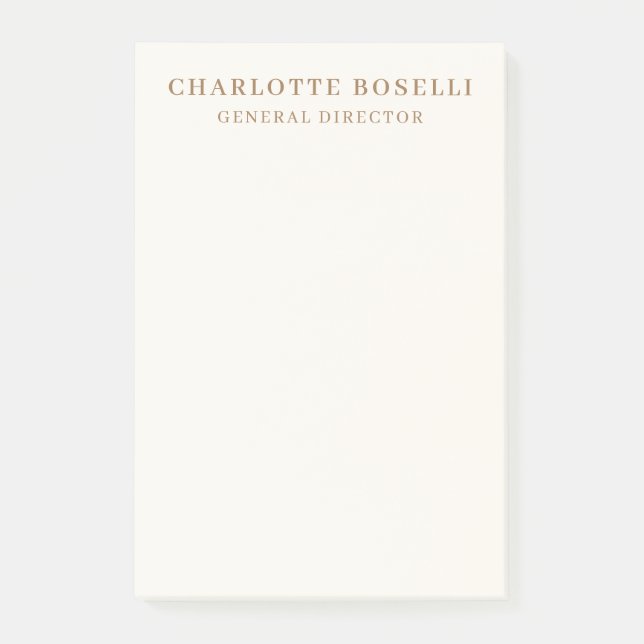Cream Gold Serif Font Professional Name Position Post-it Notes (Front)