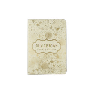 CREAM GOLD SNOWFALL LEATHER MONOGRAM PASSPORT HOLDER