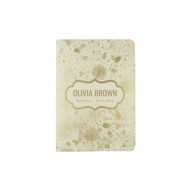 CREAM GOLD SNOWFALL LEATHER MONOGRAM PASSPORT HOLDER (Front)
