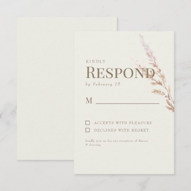 Cream Gold Text Boho Wedding RSVP Card (Front/Back)