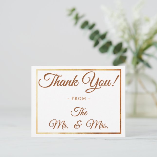 Cream & Gold Thank You Wedding Anniversary Thanks Postcard (Standing Front)