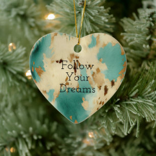 Cream Gold Turquoise Cowhide Animal Ceramic Ornament