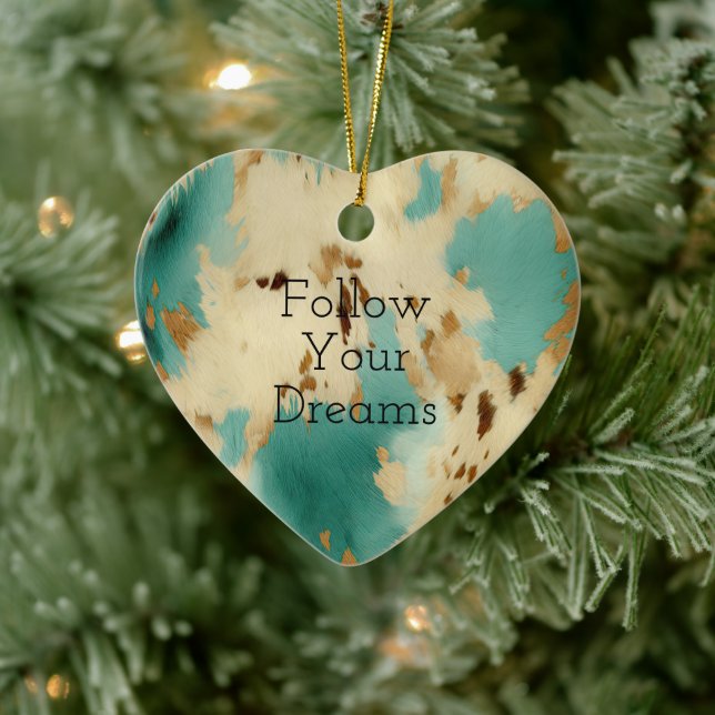 Cream Gold Turquoise Cowhide Animal  Ceramic Ornament (Tree)