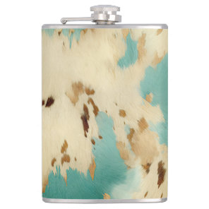Cream Gold Turquoise Cowhide Animal  Flask